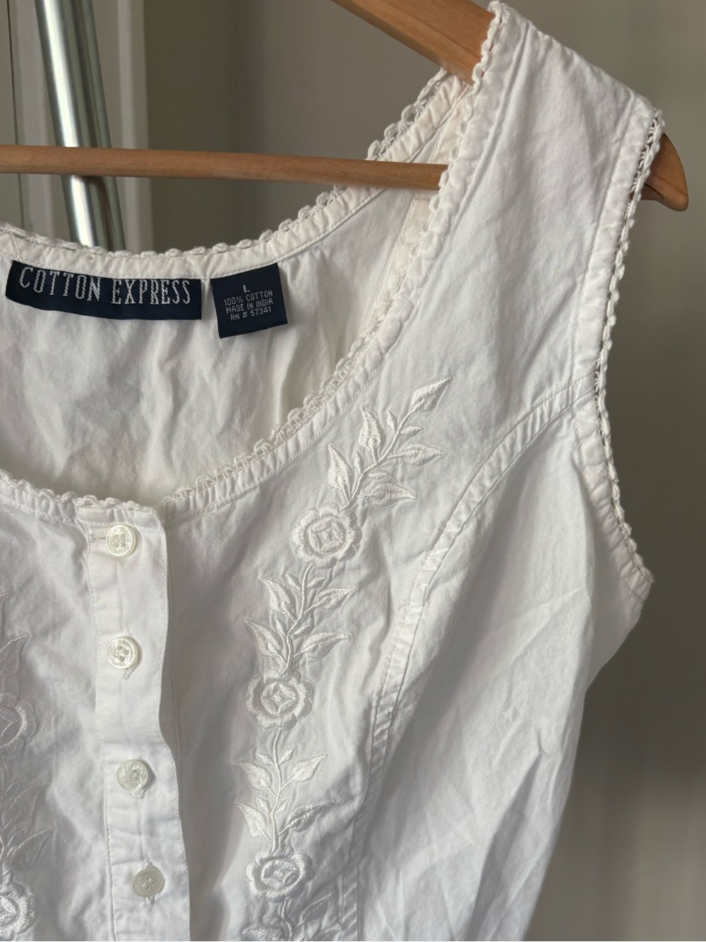 Cotton Express White Embroidered Crop Corset Back Vest Tank Sz Large - Picture 3 of 6
